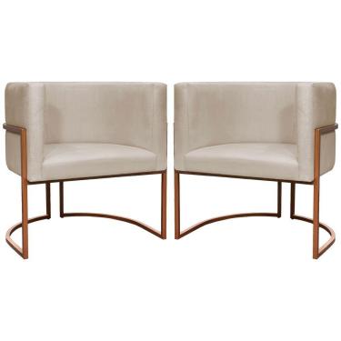 Imagem de Kit 2 Poltronas Para Sala De Recepção Luna Suede Cores Base De Ferro Bronze - Bege, Suede