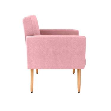 Imagem de Kit 2 Poltronas Decorativas E Puff Decorativo Pés Palito Dallas Matrix Veludo Turkey Rosa