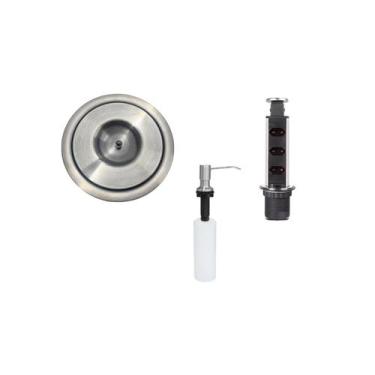 Imagem de Kit Lixeira Embutir 3L + Torre de Tomada + Dosador Inox - Inovar Metai