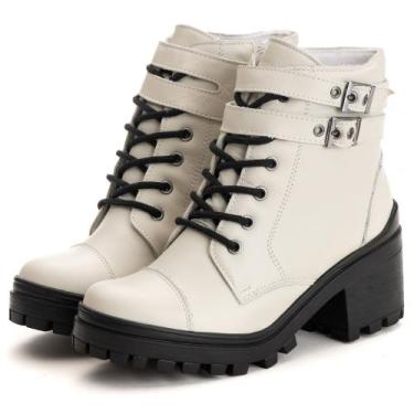 Imagem de Bota Coturno Firenze em Couro Legitimo Leather - LOJA RPERONI, Off whi