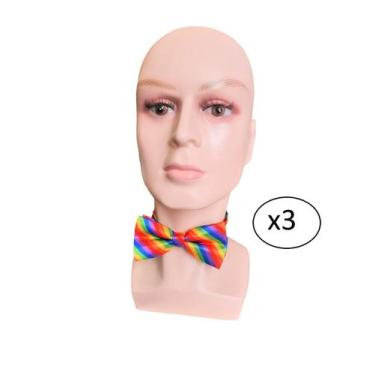 Imagem de Kit 3Un Gravata Borboleta Listrada Colorida Ajuste Tamanho - Lynx