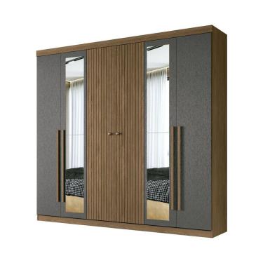 Imagem de Guarda Roupa Casal 6 Portas Ripado com chaves Buriti com Espelhos Santos Andira Jatoba/Areia