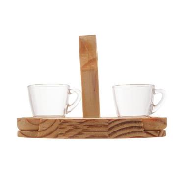 Imagem de Conjunto 2 Xícaras Café C-pires E Suporte Madeira Pinus 75ml