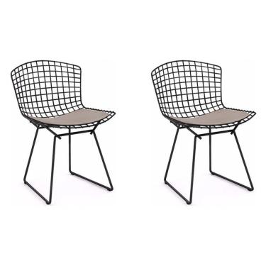 Imagem de Kit 2 Cadeiras Bertoia Preta Com Assento Bege