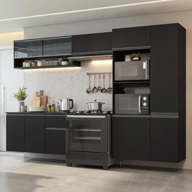 Imagem de Armário de Cozinha Completa 300 cm Suspenso Preto Nice Madesa 07, Pret