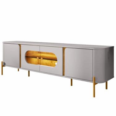 Imagem de Rack Bancada Bechara Juquehy para sala de estar com LED porta com vidro reflecta para TV de 75 largura de 180 cm OFF White Naturale