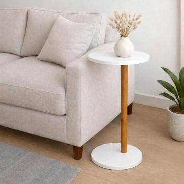 Imagem de Mesa De Apoio Monopé Lateral Redonda Para Sofá Ou Cama Branca - Lubran