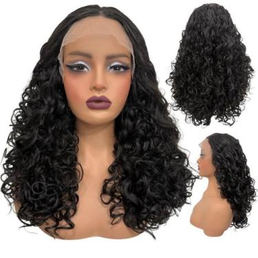 Imagem de Peruca cacheada front lace 55cm ondulada cor 2 preto natural - LIONSWI