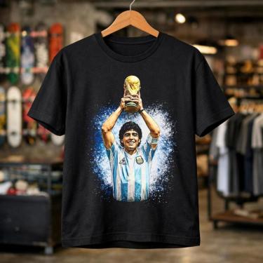 Imagem de Camiseta Preta Masculina Estampa Diego Maradona D10S Argentina Algodão Premium Casual Copa Torcedor-Masculino