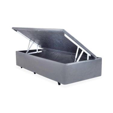 Imagem de Cama Box com Baú Solteiro Baú Sintético Estrutura em Madeira Cinza