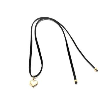 Imagem de Colar Gargantilha em Camurça com Pingente Coração Ouro - Nely Monteiro