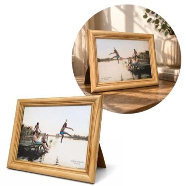 Imagem de Porta Retrato 20x25 Madeira Clara Fosca Tradicional Frisado Com Vidro 