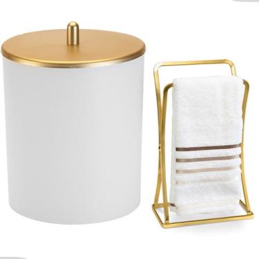 Imagem de Kit Acessorios Lavabo Lixeira Porta Toalha De Rosto Luxo Banheiro Dour