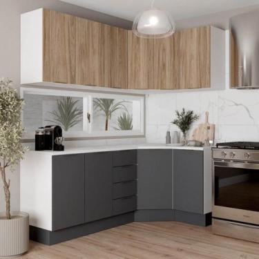 Imagem de Cozinha Modulada 6 Peças com Tampo e Rodapé 3 Aéreos e 3 Balcões Ipane