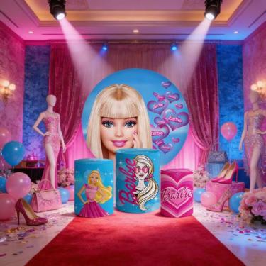 Imagem de Capas Painel Redondo Cilindros Decoração Barbie - Genérica