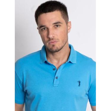 Imagem de Camisa Polo Aleatory Lisa Algodão Pima Azul Piscina, Azul piscina, P