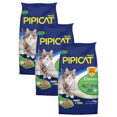 Imagem de Kit 3 Granulados Sanitários Kelco Pipicat Classic Gatos 4Kg - Bentonit