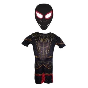 Imagem de Fantasia Roupa Infantil Homem Aranha Black Curto Com Enchimento e Másc