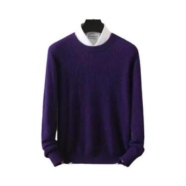 Imagem de Suéter Masculino De Tamanho Grande 100% Cashmere De Vison Puro, Gola R
