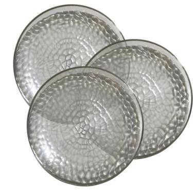 Imagem de Kit 6 Pratos Sobremesa Acrílico Borda Prata 17cm Festa - 000027177E, T