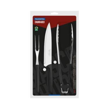 Imagem de Kit para churrasco tramontina plenus com lâminas em aço inox e cabos d