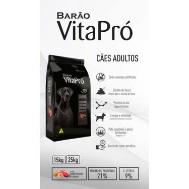 Imagem de Ração Barão VitaPró Cães Adultos Raças Medias e Grandes, 15KG, Carne, 