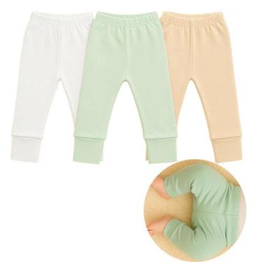 Imagem de Kit 3 Calças Mijão Vira Pé Bebê Culote Suedine 100% Algodão - - BEBE E