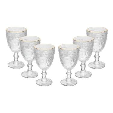 Imagem de Conjunto 6 Taças Mandala De Vidro Com Fio De Ouro 320ml Wolff