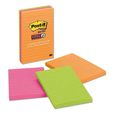 Imagem de Post-it "Notas Super Pegajosas 4 X 6. Forradas 3 Blocos De 90 Folhas Por Pacote" Sortido