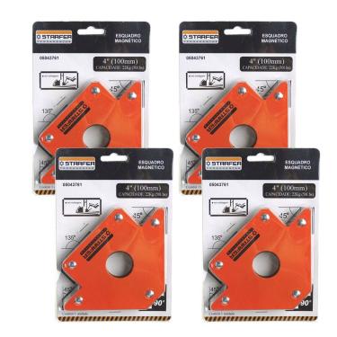 Imagem de Kit 4 Esquadro Magnético 22kg Starfer 4 Pol. (10cm) Starfer