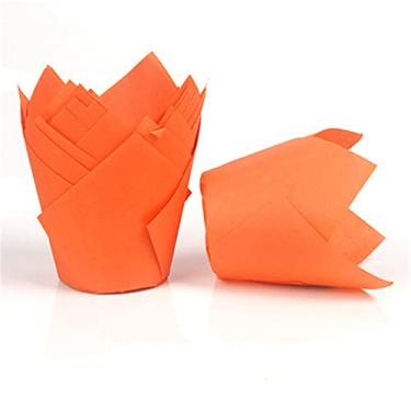 Imagem de 150 peças de copos de papel de assar tulipa, embalagens de forros de muffin de cupcake papel de pergaminho rústico para festa, aniversário e casamento (Laranja)