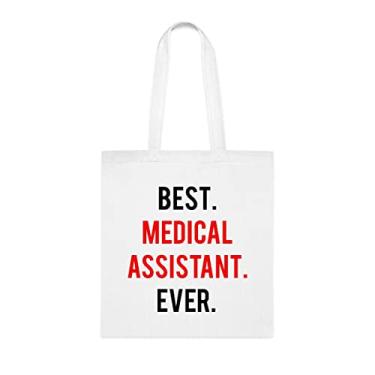 Imagem de Bolsa tote de assistente médico, a melhor bolsa de assistente médico, presente de assistente médico, bolsa de ombro de assistente médico, bolsas reutilizáveis de assistente médico, ideia de de Natal, Branco