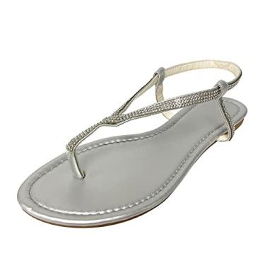 Imagem de Chinelos para mulheres confortáveis flor clipe dedo do pé verão sandálias de praia moda feminina boêmia plataforma vestido sapatos a5, Prata, 8