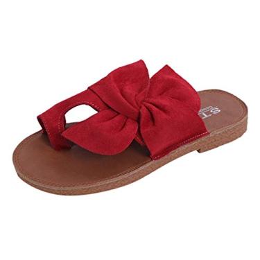 Imagem de Sandálias femininas Gibobby com salto plataforma romano confortáveis sandálias de fundo plano sem cadarço com clipe no dedo do pé sandálias de verão com tiras em T, Z05-vermelho, 9