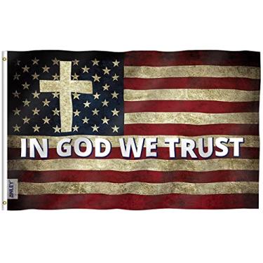 Imagem de Anley Fly Breeze 3x5 Foot In God We Trust Bandeira - Cor vívida e à prova de desbotamento - Cabeçalho de lona e costura dupla - Religião Jesus Christian Bandeiras Poliéster com ilhós de latão 3 X 5 Ft