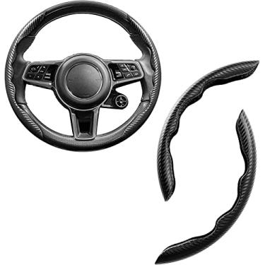 Imagem de Capa de volante de fibra de carbono, acessório de carro seguro e antiderrapante masculino e feminino, capa de volante de carro universal de 15 polegadas, acessórios de direção para carro, ótimos presentes preto