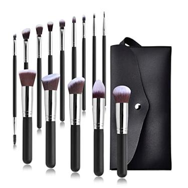 Imagem de Kiboule 14 peças kit de pincéis cosméticos maquiagem conjunto corretivo sombras de olhos sobrancelha/escova delineador de olhos/escovas de contorno dos olhos com bolsa de armazenamento para iniciantes sh