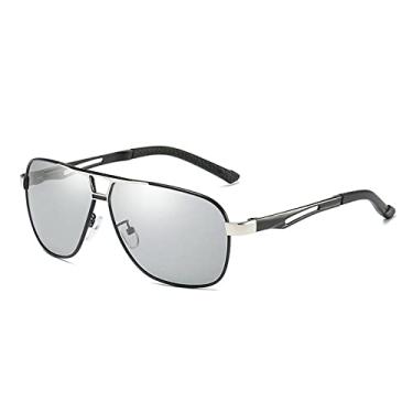 Imagem de Alumínio Magnésio Quadrado Polarizado Fotocromático Óculos de Sol Masculino Óculos de Sol Segurança Condução Oculos De Sol Masculino,Preto prata,ChameBS,A