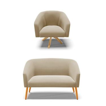 Imagem de Kit 1 Namoradeira E 1 Poltrona Marrom Rato Base Madeira