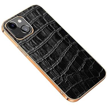 Imagem de HAODEE Capa para Apple iPhone 13 (2021) 6,1 polegadas, padrão de crocodilo couro capa traseira de telefone [proteção de tela e câmera] (cor: preto)