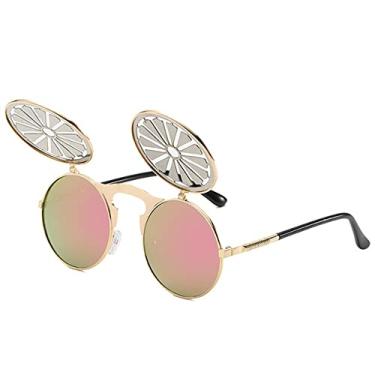 Imagem de Óculos de Sol Steampunk Flip Masculino Feminino Óculos Círculo Redonda Armação de Metal Vintage Lente Dupla Óculos de Sol UV400,1, Tamanho Único