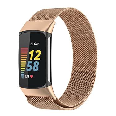 Imagem de Pulseiras de substituição de metal para Fitbit Charge 5 Advanced Fitness & Health Tracker Acessórios Aço Inoxidável Metal Pulseiras para Mulheres Homens (Ouro Rosa)
