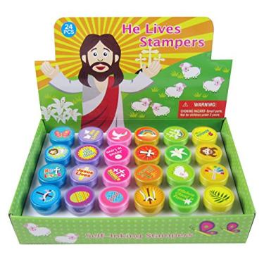 Imagem de Tiny Mills - 24 peças de carimbos He Lives Jesus para crianças, enchimentos de ovos de Páscoa, cestas, prêmios VBS Sunday School Rewards