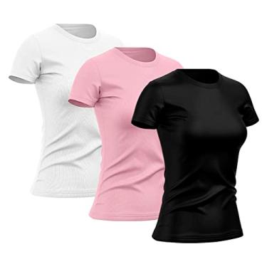 Imagem de Kit 3 Camisetas Feminina Dry Básica Lisa Proteção Solar UV Térmica Camisa Blusa, Tamanho P