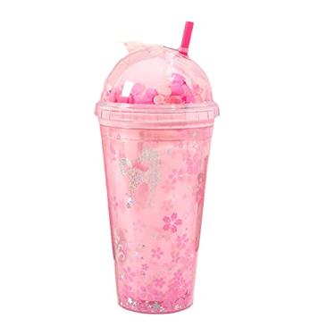 Imagem de seelucky Copo floral de unicórnio para viagem com canudo para menina gelada congelador caneca gelo piquenique (floral unicórnio rosa, 480 ml)