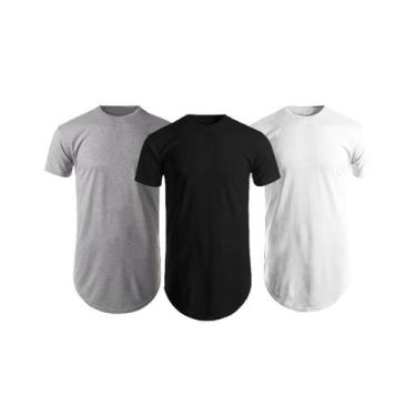 Imagem de Kit 3 Camisetas Masculinas Long Line Oversize Swag Blusas Lisa Dança