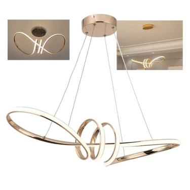 Imagem de Lustre Luminaria Pendente Arco Aneis Infinito 3 em 1 LED Iluminaçao Ambiente Luxo Decor...