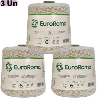 Imagem de Kit De 3 Barbantes Euroroma Cru 1Kg Fio Número 6 Crochê, Tricô E Artes