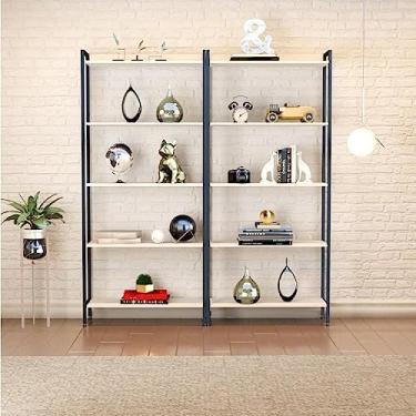 Imagem de Conjunto 2 Estantes para Livros Altas Industrial Aço 5 Prateleiras 187x80cm Active Yescasa Branco Chess