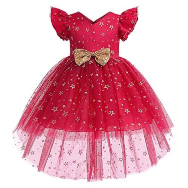 Fantasia infantil de programa de arte, vestido princesa vermelho